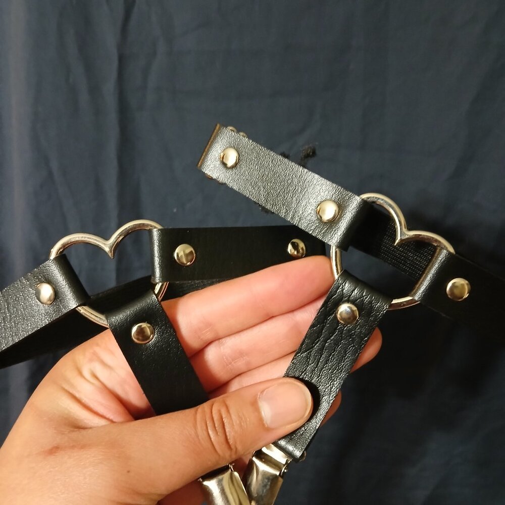 Adjustable Black Faux Leather Leg Garter Belt with Silver O-Ring & Studs